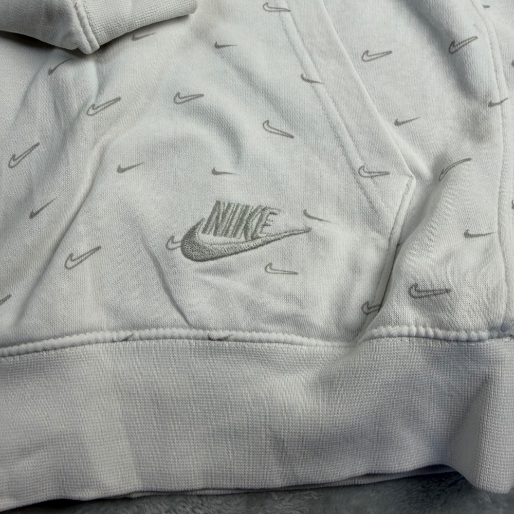 NIKE Mens M White Gray Mini Swoosh All Over Print Fleece Pullover Hoodie CJ5405 - Picture 5 of 9